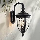 John Timberland Bellagio European Outdoor Wall Light Fixture Textured Black Metal 20 1/2" Hammered Glass Decor for Exterior H