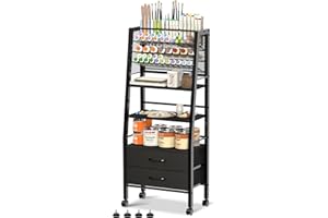3-Tier Rolling Cart with Drawers & Lockable Wheels - Craft Organizer for Supplies, Brushes, Paints & Small Parts Storage, Uti