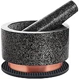 X-cosrack Mortar and Pestle Set Granite Pestle Bowl and Mortar with Copper Base and Anti-Scratch Pad, Large Stone Grinder for
