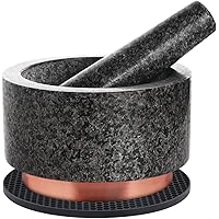 X-cosrack Mortar and Pestle Set Granite Pestle Bowl and Mortar with Copper Base and Anti-Scratch Pad, Large Stone…