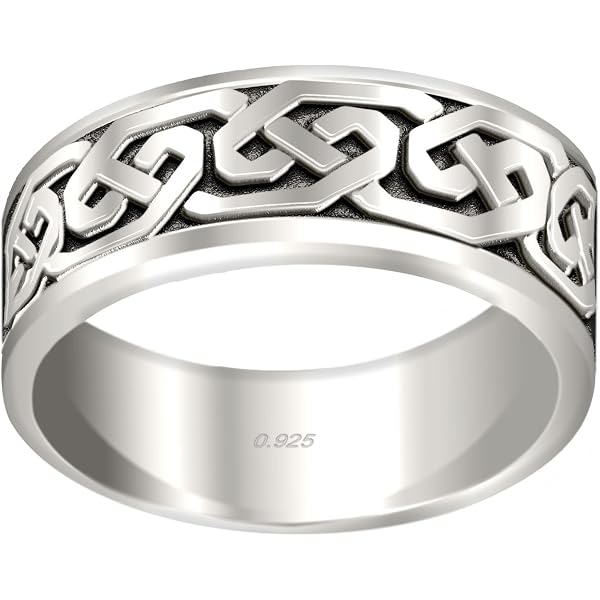 Men's 0.925 Sterling Silver Irish Celtic Knot Wedding Ring Band - 10mm Wide, Size 10.5