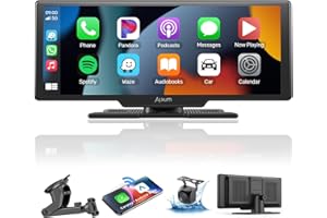 Alxum Wireless Apple Carplay Screen for Car, 10.26" HD Touchscreen Portable Car Stereo with Android Auto, Backup Camera, Mirror Link, GPS Navigation, Voice Control, AUX - Compatible with All Vehicles