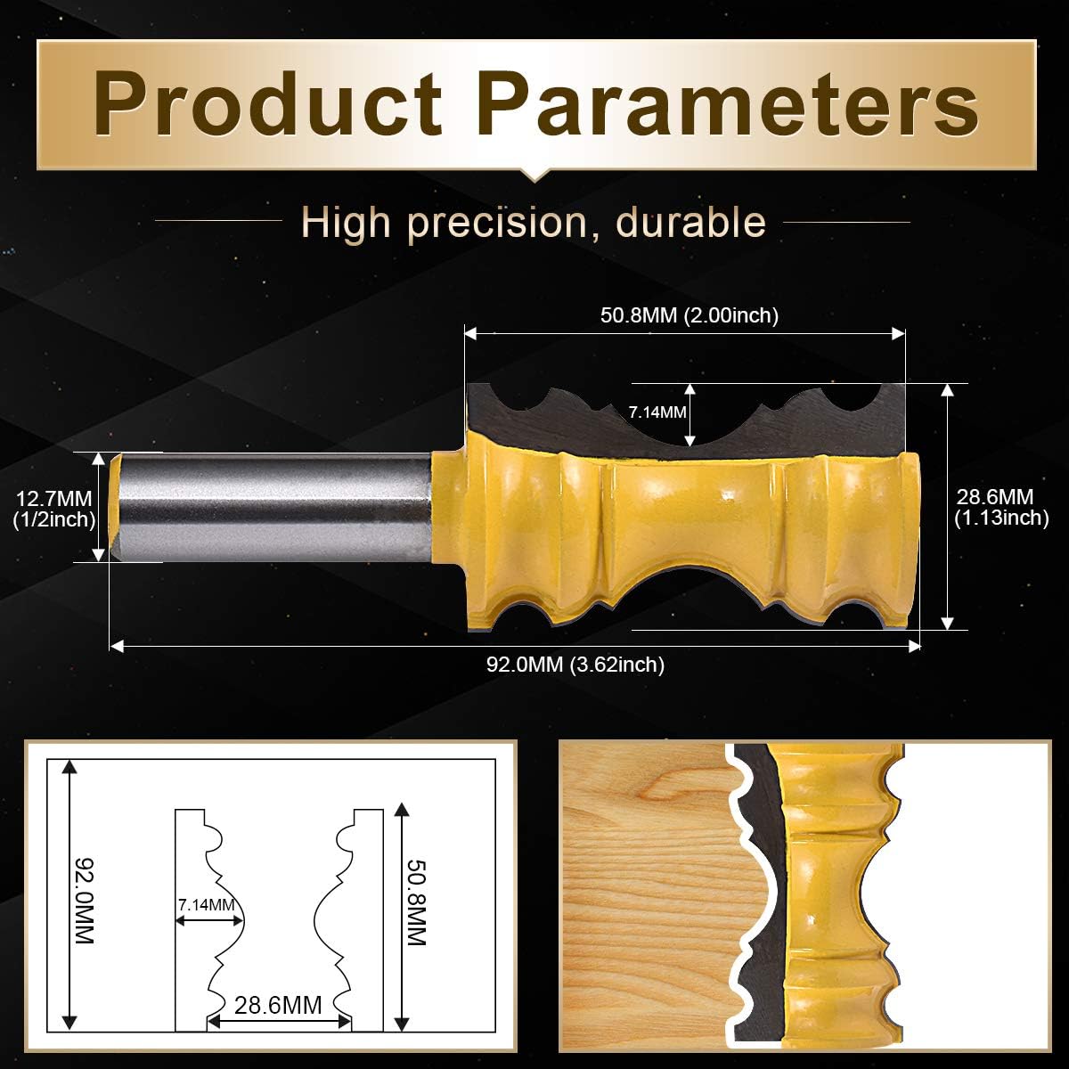 KATUR Crown Molding Router Bit, Chair Rail Molding Router Bit with 1/2 Inch Shank Woodworking Milling Cutter (1/2" Shank - Image 3