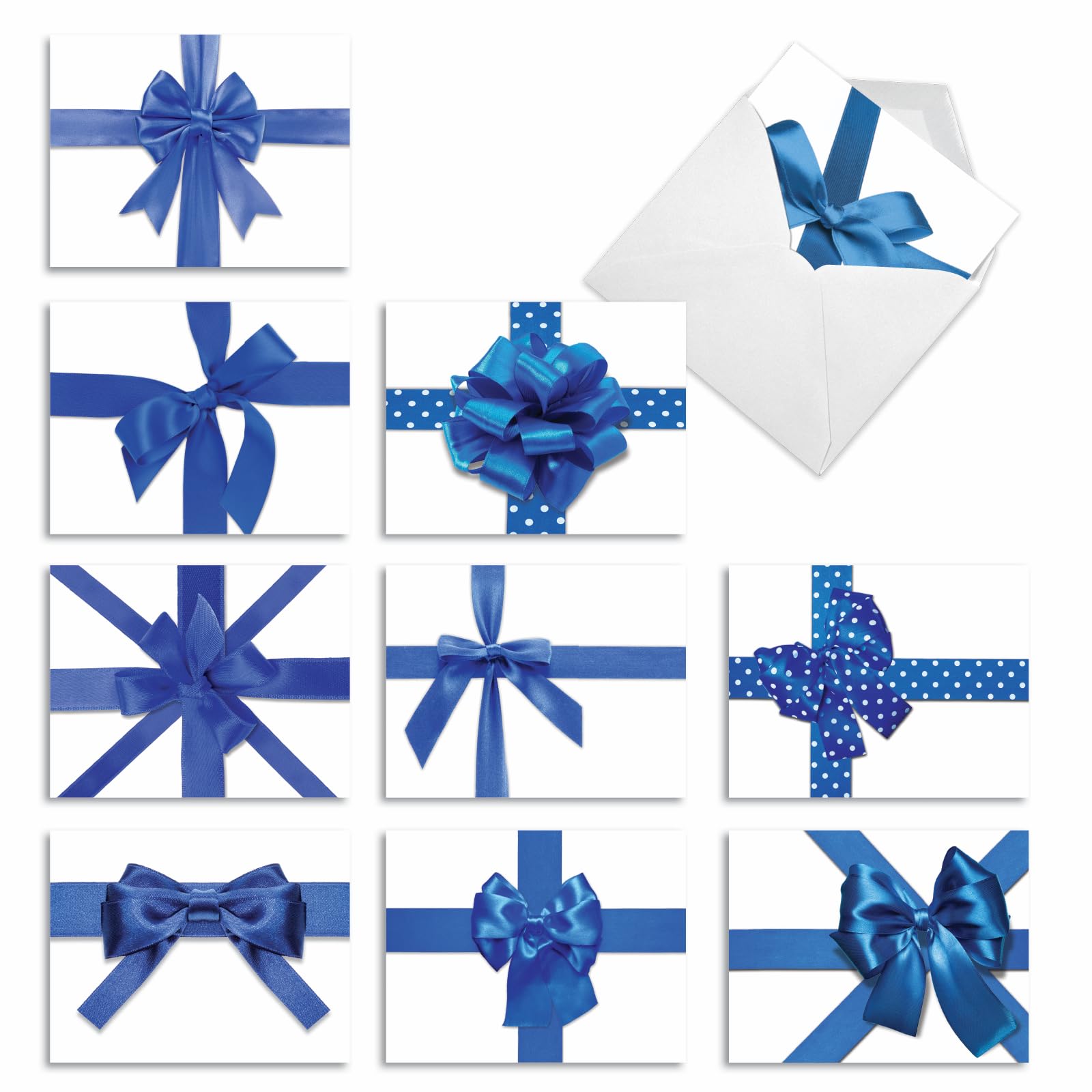 M1768HKsl Beribboned In Blue: 10 Assorted Hanukkah Note Cards Feature Blue Ribbon Gifts, w/White Envelopes. by The Best Card Company