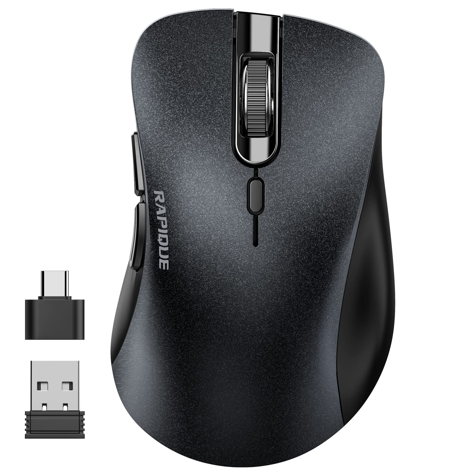 Photo 1 of RAPIQUE Wireless Mouse, 2.4G Silent Computer Mice with USB Receiver & Type-C Adapter, Portable Mobile Optical Cordless Mouse for Laptop, PC, Desktop, MacBook, 3 DPI Adjustment Levels (Black)