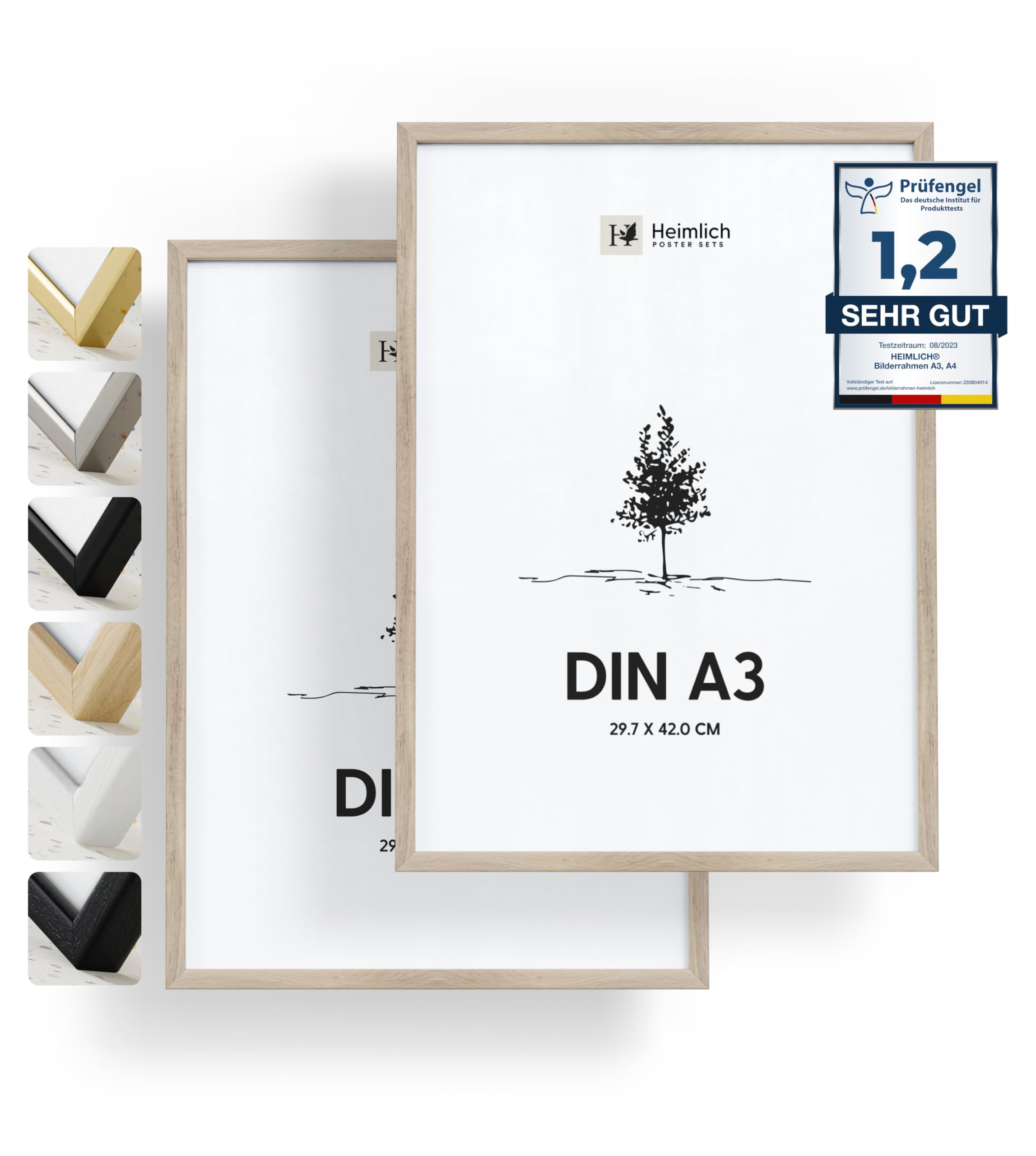 Heimlich double pack (2 pcs.) Picture Frames Wood - with Shatterproof Acryl Glass - DIN A3 (29,7x42cm), Natural Oak