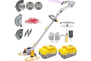 YUEWXTER String Trimmer Cordless,21V 2 x 4.0Ah Battery & Charger, 4-in-1 Grass Trimmer/Wheel Edger/Mini-Mower/Brush Cutter, with 90° Adjustable Head, Telescopic Pole and 3 Cutting Blade Types