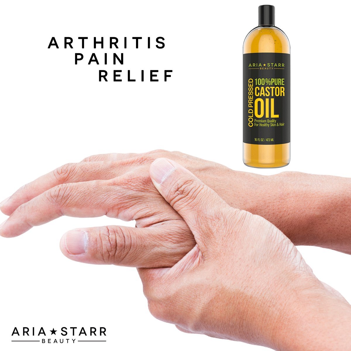 Aria Starr Castor Oil Cold Pressed - 16 FL OZ - 100% Pure Hair Oil For Hair Growth, Face, Skin Moisturizer, Scalp, Thicker Eyebrows And Eyelashes : Beauty