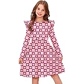 IIMMER Girls Valentines Day Heart Dress St Patricks Day Ruffle Shoulder Midi Holiday Dresses 4-14 Years