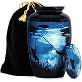 STONLIF Large Gone Fishing Urns for Ashes Adult Male & Female - 200 lbs Decorative Urn, Burial Urns for Dad, Men - Funeral Urn with Velvet Bag and Felted Bottom - Blue Urn for Ashes Adult Male