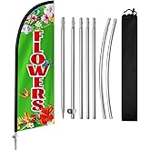 QSUM Flowers Flag for Business, Flowers Signs, 8FT Polyester Advertising Swooper Flag with Aluminium Alloy Flag Pole Kit, Stainless Steel, Ground Spike, Portable Bag