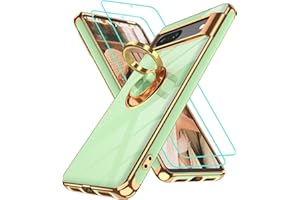 Gritup for Google Pixel 7 Case | 2Pcs Screen Protector | 360° Rotation Ring Holder Magnetic Kickstand | Plating Gold Edge Soft TPU Protective Basic Funda para Cover for Pixel 7 Phone Pea Green