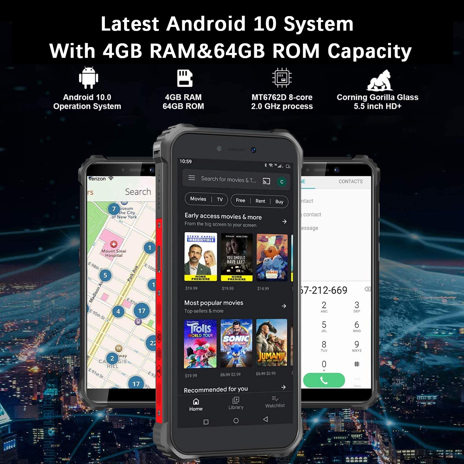 OUKITEL WP5 Pro (2021) Rugged Smartphone, 8000mAh Battery 4GB +64GB Android 10 Unlocked Cell Phones IP68 Waterproof 4G LTE Dual SIM Triple Camera 5.5 HD+ Global Version Face ID Fingerprint GPS