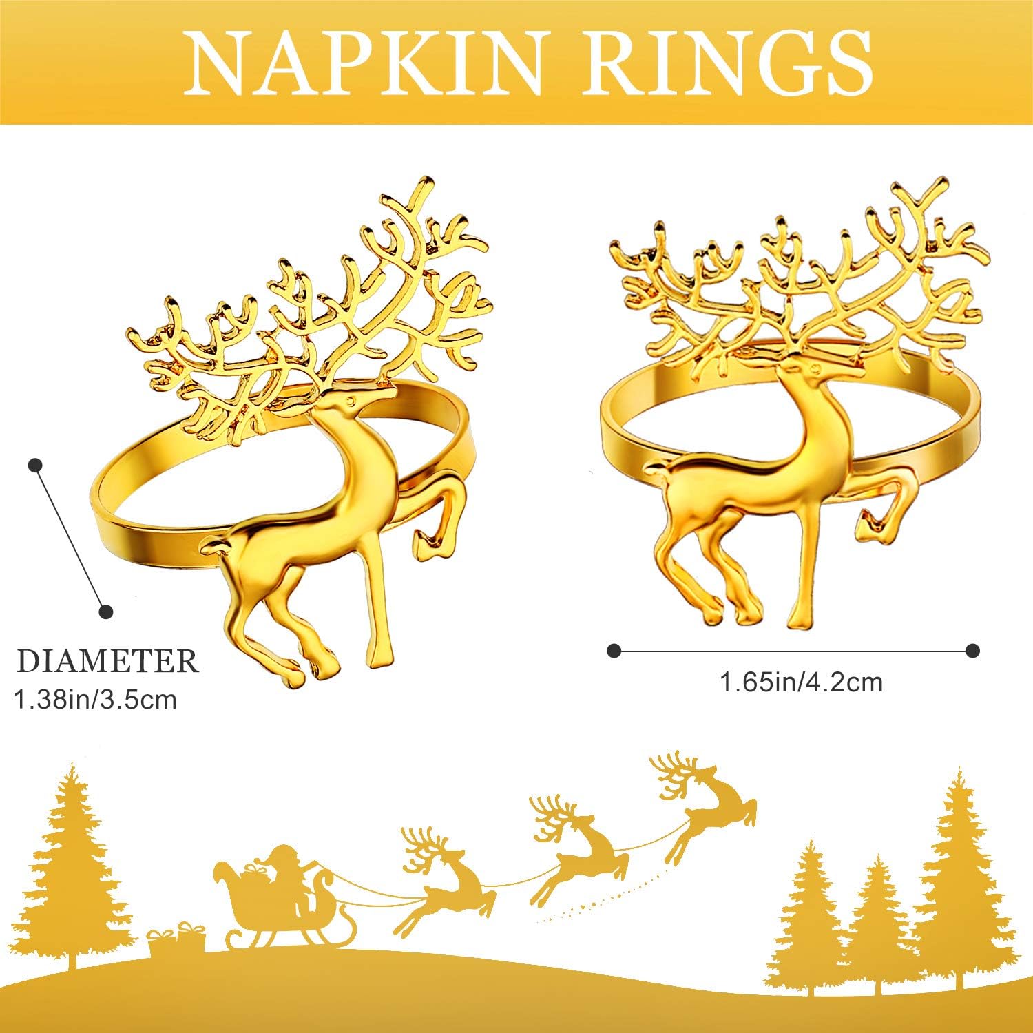 Christmas Napkin Rings Holders 6 Pieces Deer Napkin Rings for Christmas Dinners Parties, Table Decoration, Wedding Adornment for Christmas and Home Kitchen Dining Table Linen Accessories (Gold): Home & Kitchen