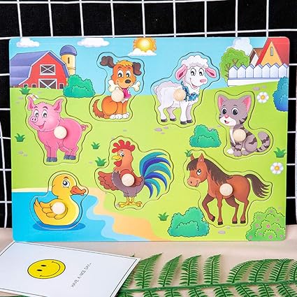 Leoie Baby Toys Wooden Puzzle Set Educational Wooden Toy Cartoon Vehicle/ Marine Animal Puzzle Child Gift Farm Animals