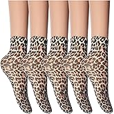 changyexi 5 Pairs Women's Sheer Leopard Print Ankle Socks, Fashion Cheetah Pattern