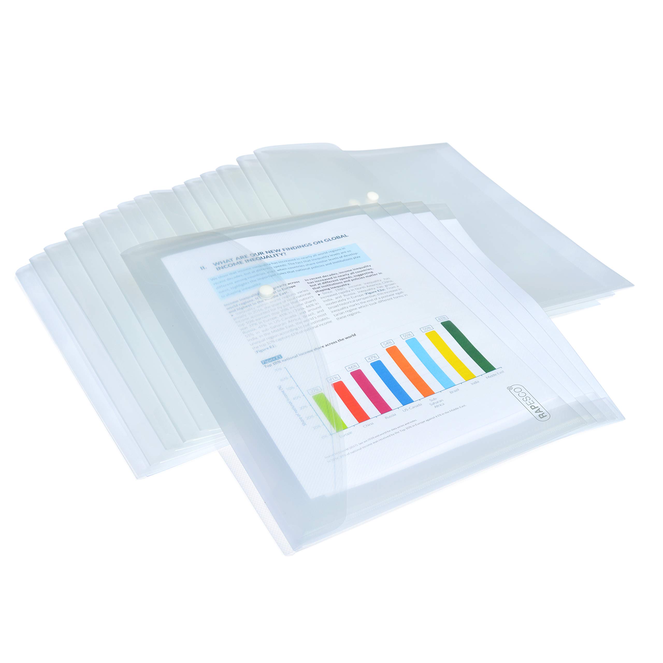 Rapesco 1496 ECO Recycled Popper Wallets, A4+, Clear Transparent, Pack of 20