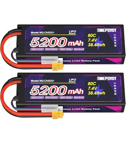 Batería Lipo Zeee 2S 7.4V 80C 5200mAh Con XT60 | Estuche Rígido Para Coche RC 1/8 Y 1/10 | Alta Capacidad Y Durabilidad | Pack De 2