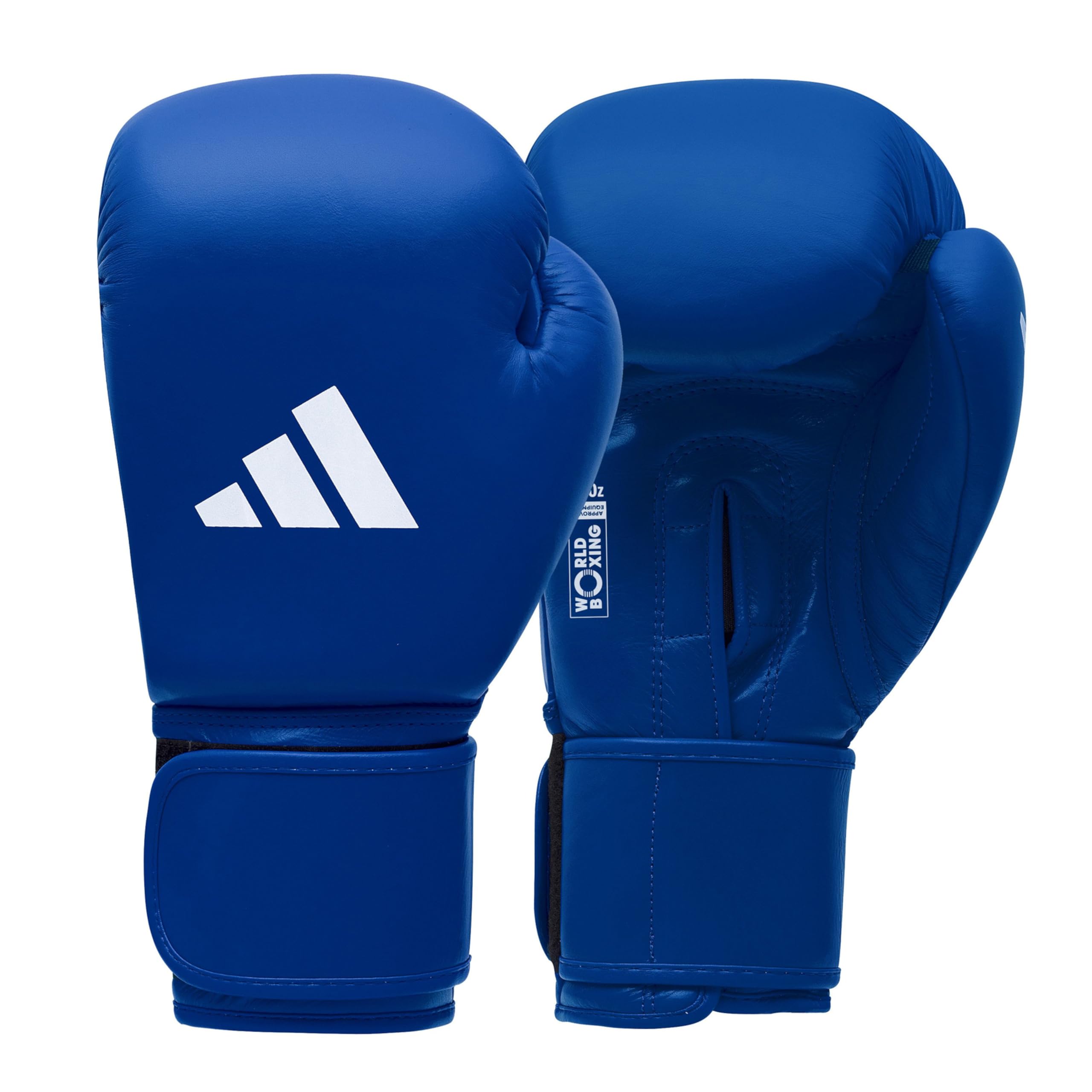 adidas World Boxing Licensed Gloves - 10oz, Blue - Made of Leather, Suitable for Competition, High Compression Foam Padding for Optimal Shock Absorption, with Elasticated Strap
