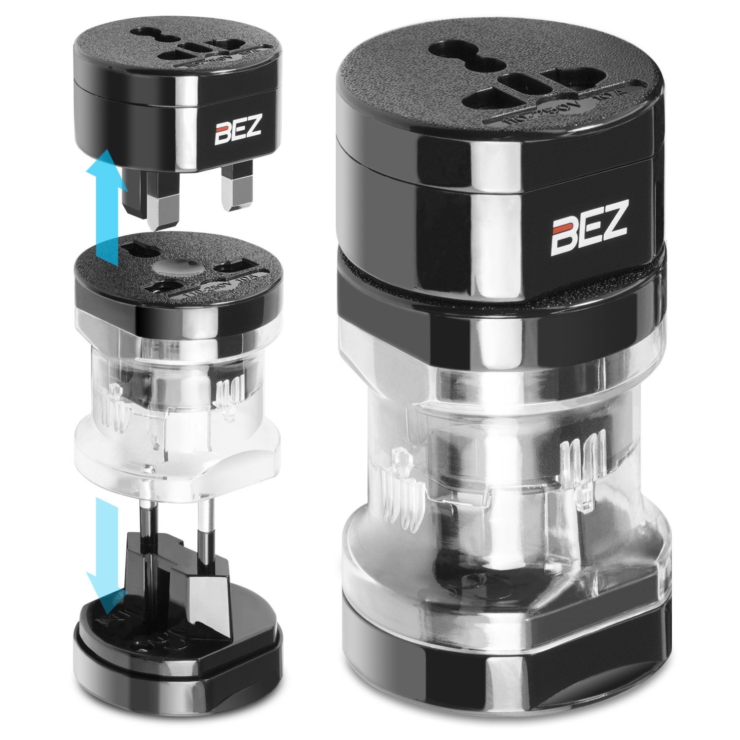 Bez® Reisestecker Adapter, Universal Reiseadapter, Travel Adapter Internationaal stekker [US UK EU au] 5-stuks set met reisebeutel