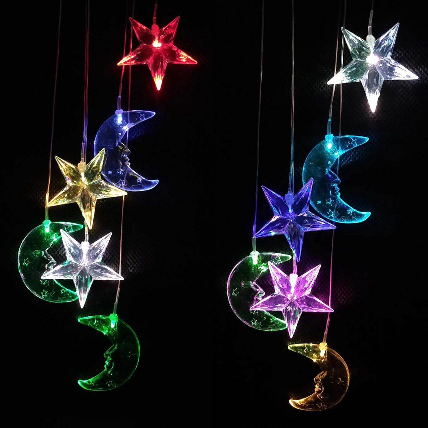 LED Solar Moon and Star Wind Chimes Outdoor - Waterproof Solar Mobile Romantic Changing Color Stars and Moon Wind Chimes Light Decor for Home, Gifts For Mom, Balcony, Festival, Night Garden Decoration : Garden & Outdoor