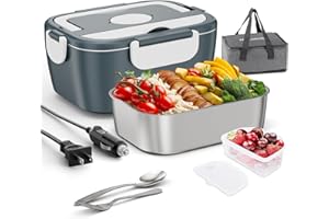 Nulmvic 75W Electric Lunch Box 12V/24V/110V 3-in-1 Portable Leak-Proof 1.5L Thermos Food Container for Car/Truck/Home/Office/