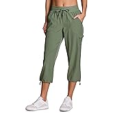 RBX Active Women's Cargo Capri Pant with Pockets Fashion Lightweight Woven with Drawstring