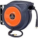 SuperHandy Air-Hose-Reel Retractable 3/8" x 50' Feet Long Industrial Water Premium Commercial Flex Hybrid Polymer Hose Spring