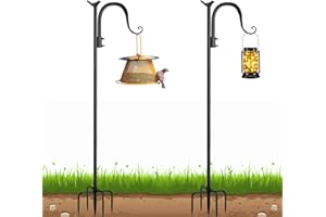 OZMI Shepherds Hook for Outdoor, 64 Inch Adjustable Heavy Duty Bird Feeder Pole with 5 Prong Base, Bird Feeder Stand Hanger for Plant Baskets, Lanterns, Wind Chimes, Hummingbird Feeder (2 Pack)