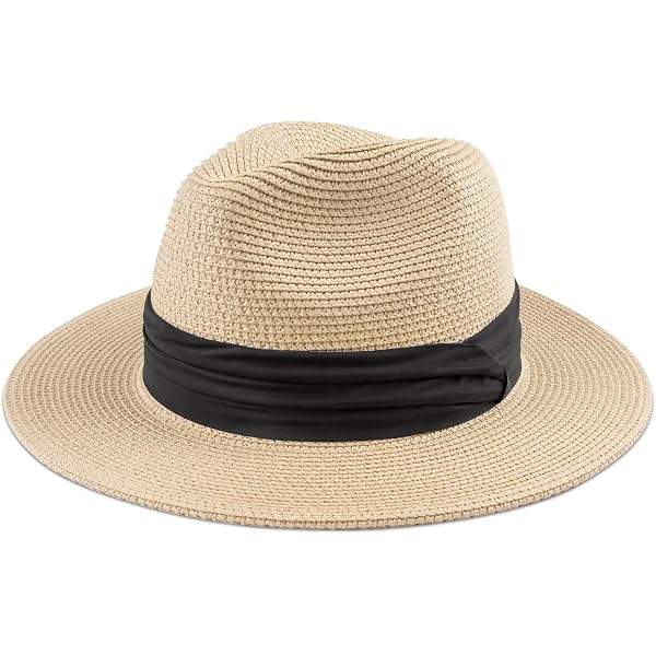 Lanzom Women Wide Brim Straw Panama Roll up Hat Fedora Beach  display picture 1