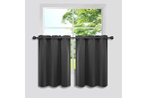 Mrs.Naturall Bathroom Curtains Window,36 Inch Length Blackout Black Out Kitchen Curtains,Dark Grey