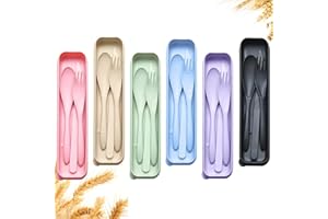 YDYTOP Reusable Travel Utensils Set with Case, 6 Sets Wheat Straw Portable Knife Fork Spoons Cutlery, Eco-Friendly BPA Free Plastic Tableware for Kids Adults Travel Picnic Camping Utensils