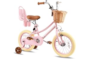 RULLY Donna Kids Bike for Girls Ages 2-7 Years, 12 14 16 Inch Princess Girls Bicycle with Doll Bike Seat, Training Wheels, Basket and Streamers, Kids Cycle Bikes, Multiple Colors