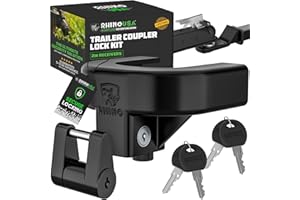 Rhino USA Trailer Hitch Lock Kit (for 2" Trailers) Heavy Duty Anti Theft Trailer Coupler Locks for RV, Camper, Trailer, Boat, Caravan - Reinforced Solid Steel Tow Lock for Trailer Tongue