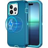I-HONVA for iPhone 14 Pro Max Case [Compatible with MagSafe] Shockproof 3-Layer Full Body Protection Rugged Heavy Duty Cover Case for Apple iPhone 14 Pro Max 6.7",Turquoise