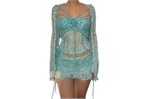 YANZHENGLIP 2025 Beach Match Lounge Swimsuit Set Sequin Crochet Beach Match Lounge Swimsuits Sets for Women Sexy Crochet Skirts