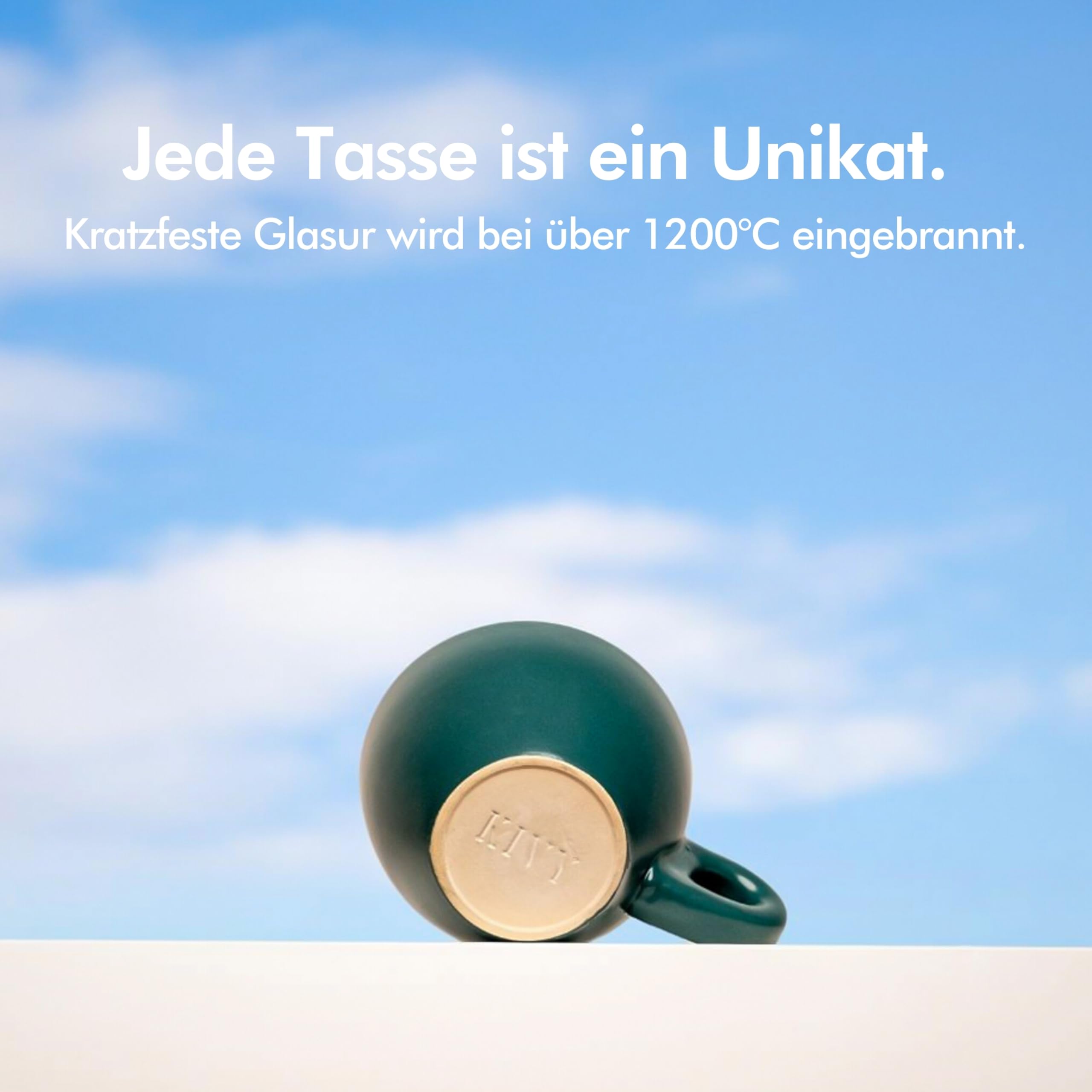 KIVY Cappuccino Tassen Dickwandig [4 x 240ml] - Handgefertigte Steingut Tasse - Kaffeetassen mit Untertassen - Cappuccinotassen Grau Blau- Milchkaffee Tassen Groß - Cappuccino Tasse mit Untertasse 8