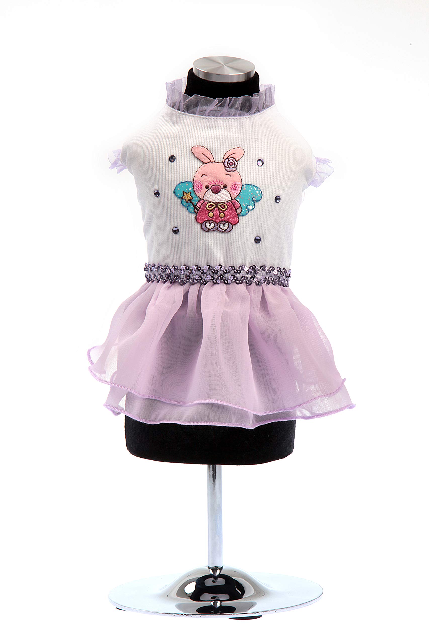 Trilly All Brilli Piquet and Chiffon Dress with Thermal Application and Swarovski Stones, Purple - 1 Product