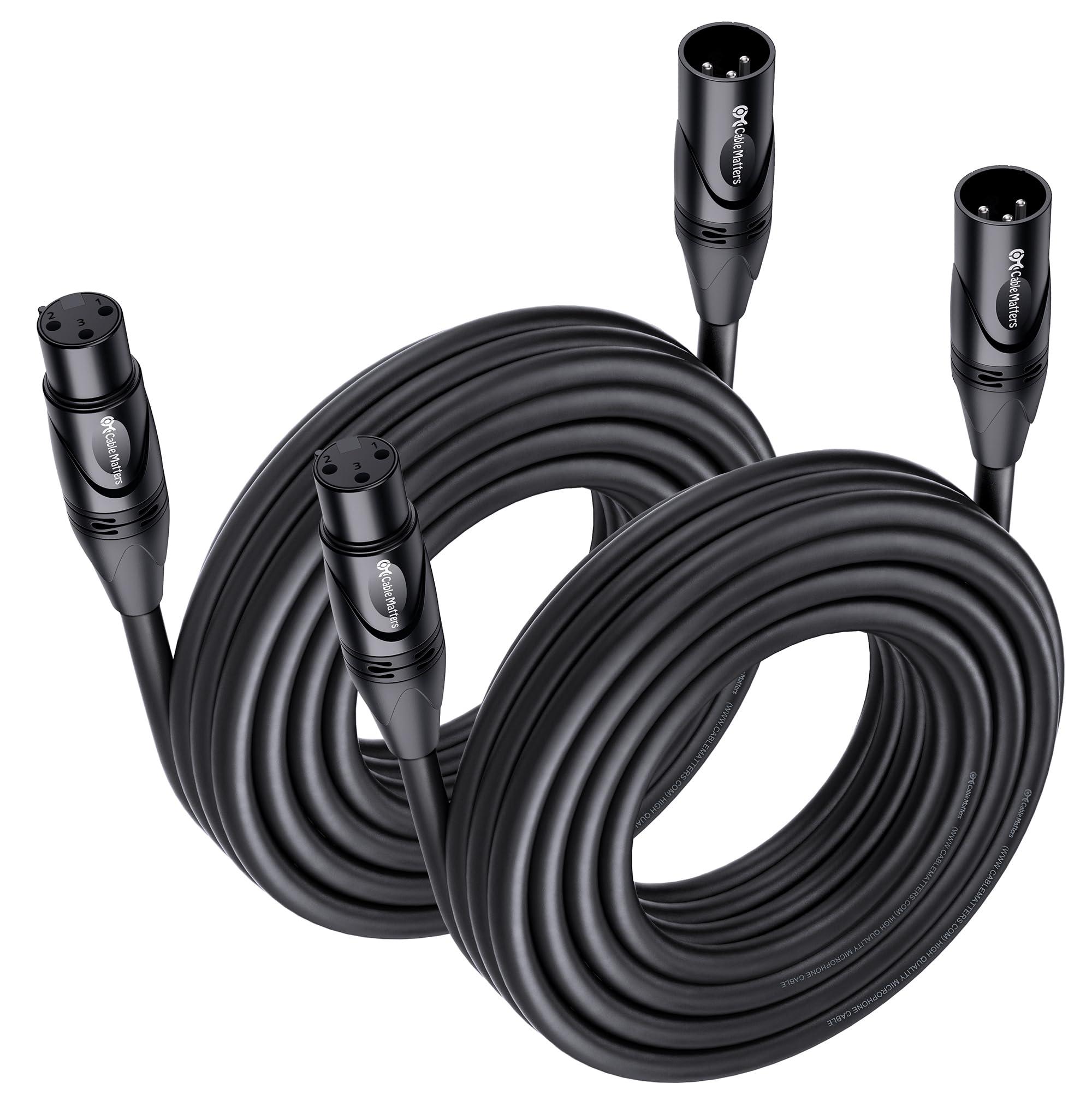 Photo 1 of Cable Matters 2-Pack Premium XLR to XLR Cables - 25ft, Male to Female Microphone Cable, Oxygen-Free Copper (OFC) Mic Cord, Black