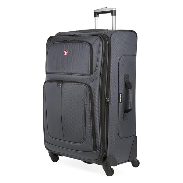 SWISSGEAR SION SOFTSIDE EXPANDABLE SPINNER LUGGAGE DURABLE LIGHTWEIGHT TRAVEL SUITCASE, DARK GREY, CHECKED-LARGE 29-INCH