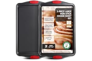 JOYTABLE Baking Sheet Set, 2-Piece Large Cookie Sheet Set with Silicone Handles, Steel Baking Pan, Baking Sheets for Oven, BPA Free Cookie Sheets for Baking Nonstick Set, Premium Sheet Pan, Black Baking Tray