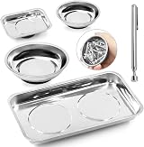 Swpeet 5Pcs Magnetic Tool Tray Holder Kit w/ Pickup Tool Round Square Stainless view 1