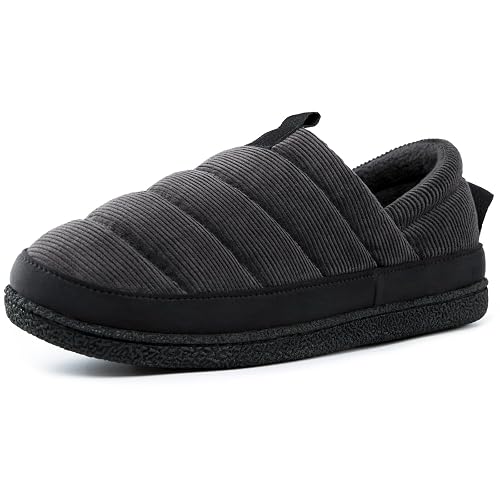 EverFoams Men's Quilted Slippers Soft Comfy Corduroy Closed-back Indoor Outdoor Memory Foam House Shoes Misty Grey, 6-7 UK