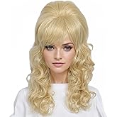 Linfairy Long Wavy Blonde Mixed Wig Big Bouffant Beehive Wigs for Women fits 50s 80s Costume