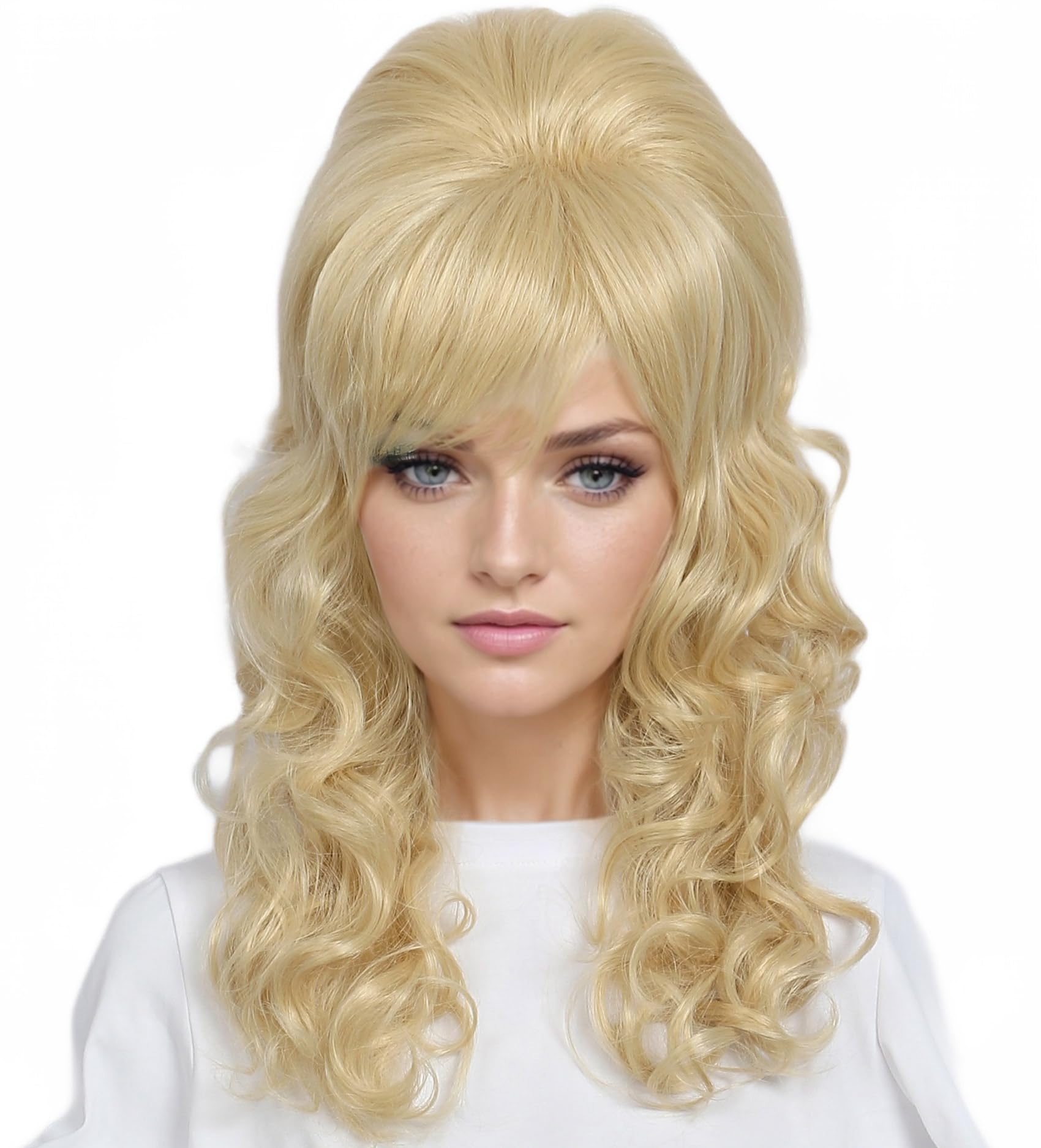 Photo 1 of Linfairy Long Wavy Blonde Mixed Wig Big Bouffant Beehive Wigs for Women fits 50s 80s Costume