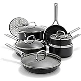 OXO Agility Series 12 Piece Cookware Pots and Pans Set, Ceramic Nonstick PFAS-Free, Induction, Skillets,Saucepans,Lids,Even Heating,Stainless Steel Handles,Chip-Free Rims,Dishwasher & Oven Safe,Black