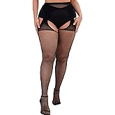 SwiiDuu Plus Size Stockings for Women Cut Out Fishnet Stockings Suspender Lace Tights