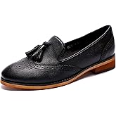 Mona flying Women's Leather Tassel Loafer Slip on Wingtip Brogue Dress Casual Flat Office Work Shoes for Ladies