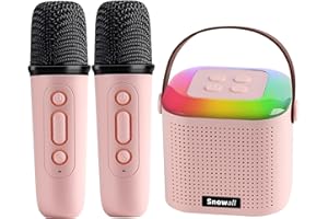 Snowall Karaoke Machine for Kids,Portable Bluetooth party Speaker with 2 Wireless Microphones,Kids Music Player Toy for Girls 3,4,5,6,7,8,9,10,11,12+Years Old Birthday Gifts(2-PINK)