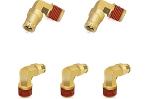 Siptenk 1/4" Elbow DOT Brass Push to Connect Air Line Fittings 5 PCS, 1/4" OD Tube x 1/4" NPT Thread Air Brake Line Quick Connect Fittings for Truck Trailers Industry Air System